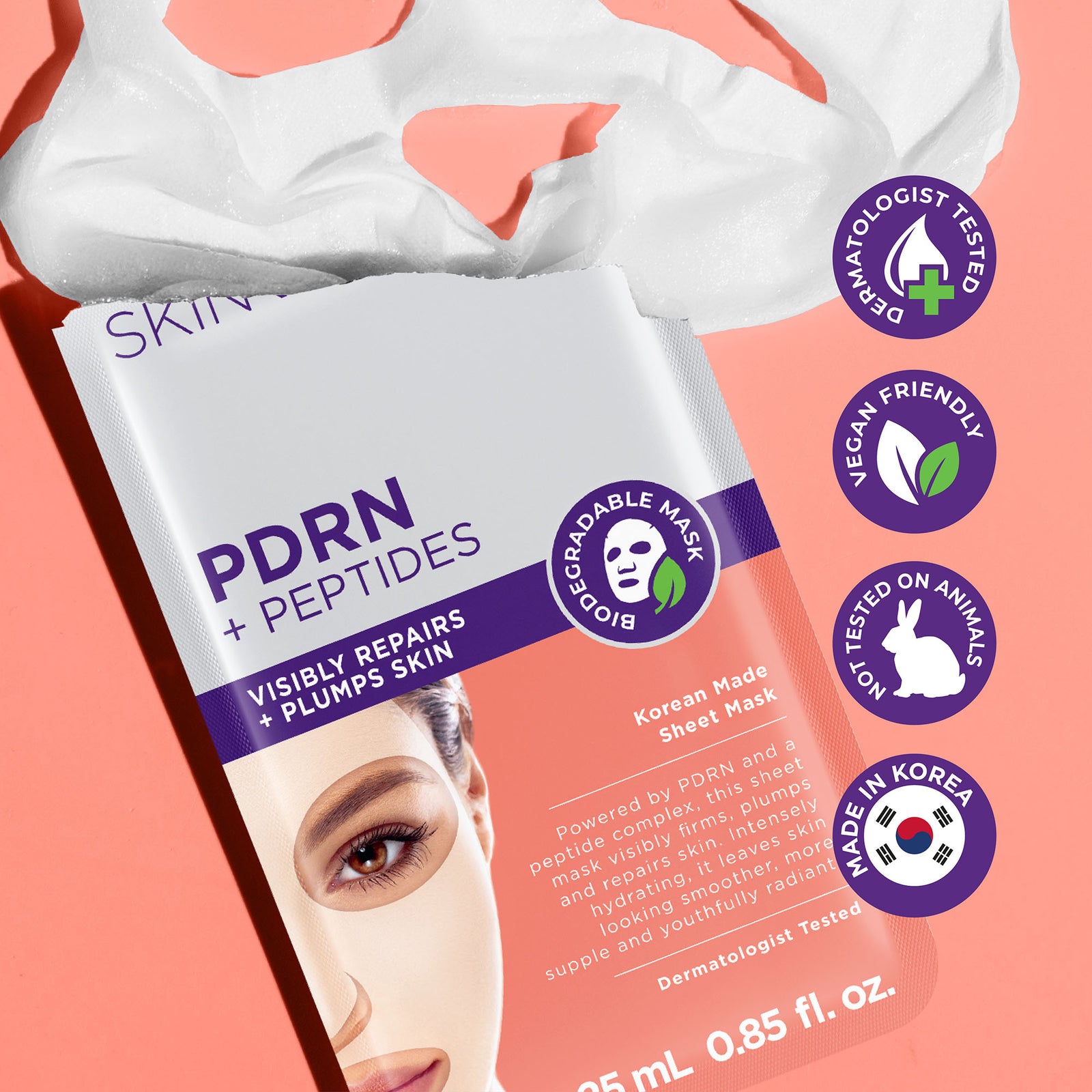 Skin Republic PDRN Face Mask Sheet, intensely hydrating Korean sheet mask with PDRN and a peptide complex