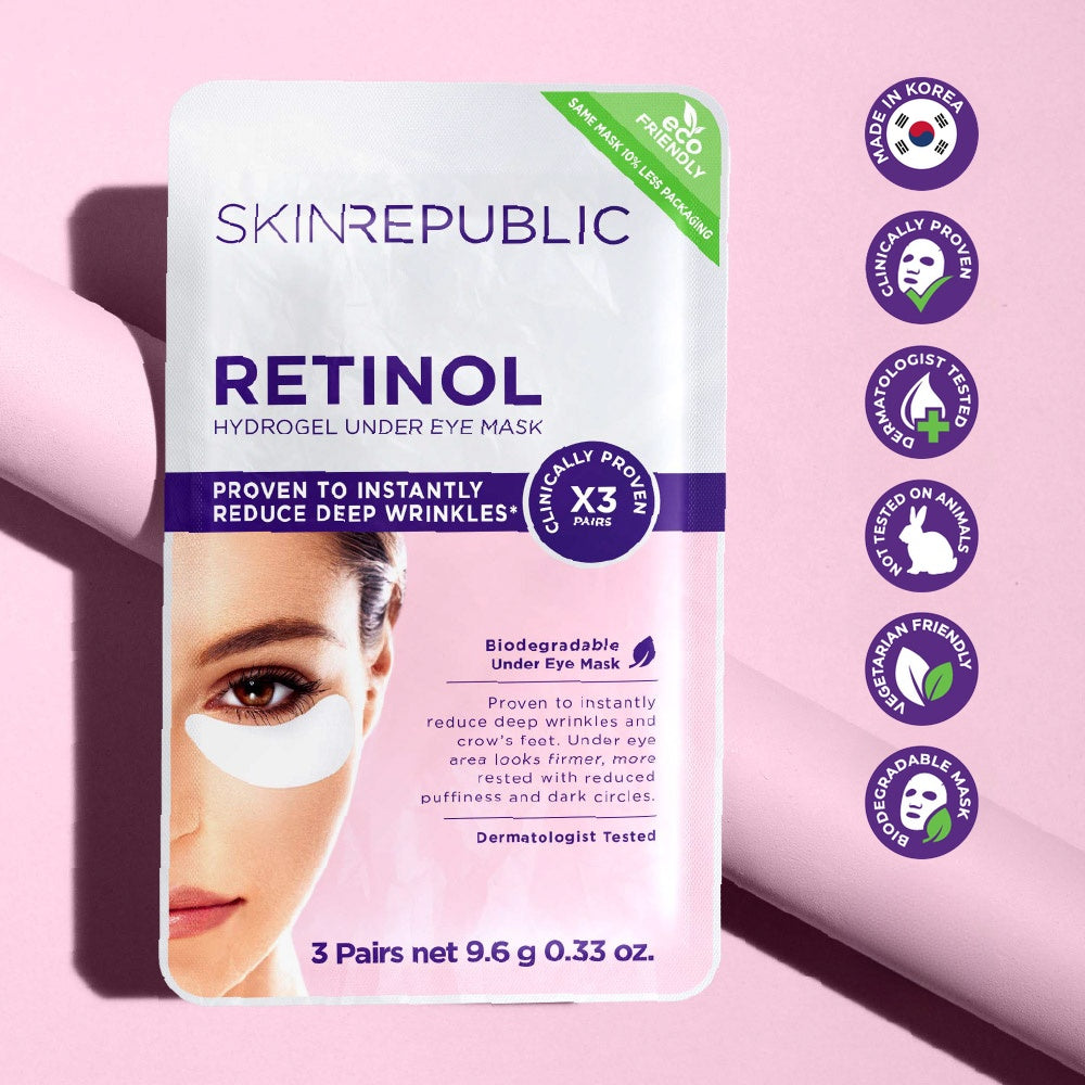 Skin Republic Retinol Hydrogel Under Eye Mask, 3 pairs — proven to instantly reduce deep wrinkles, made in Korea, dermatologist tested