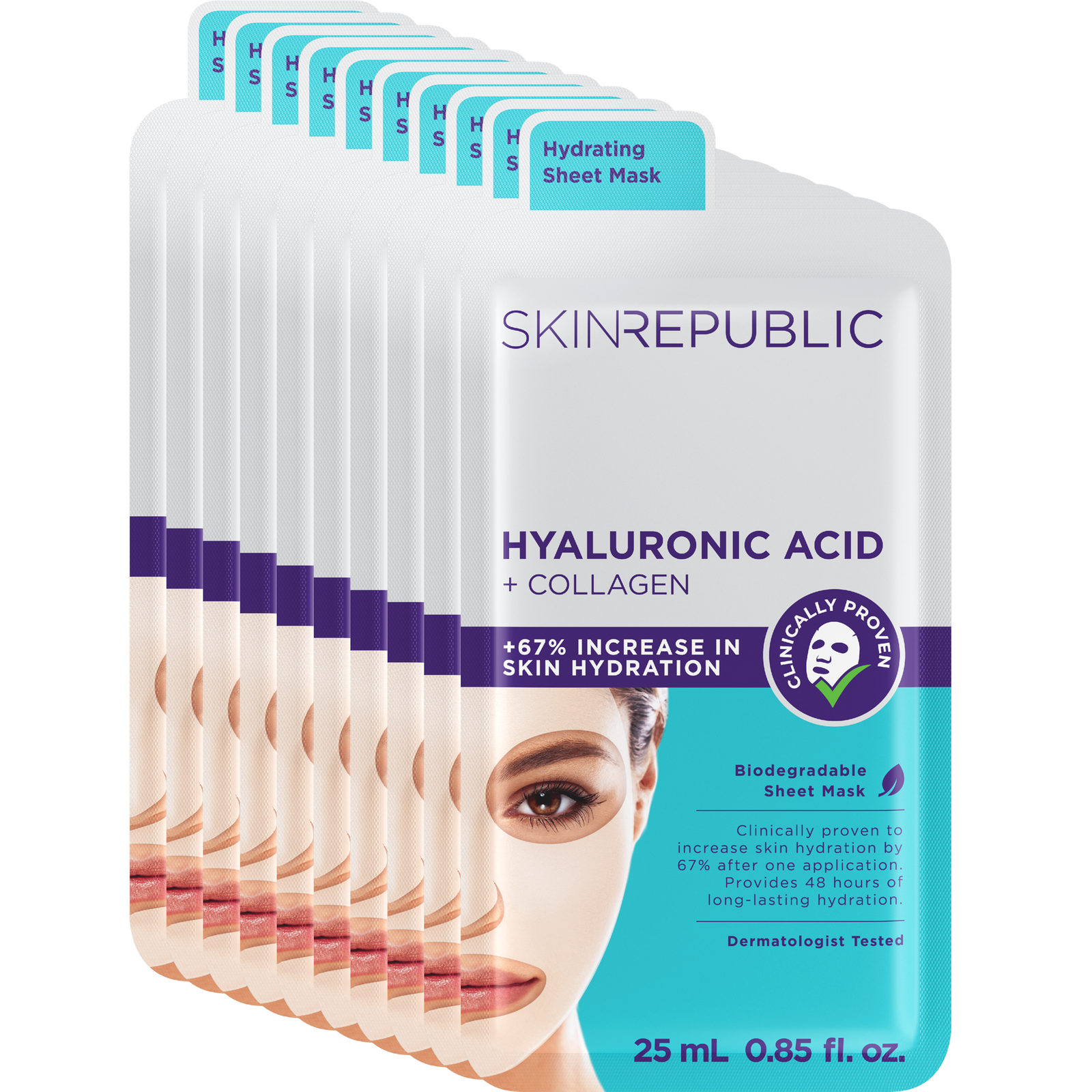 Pack of 10 Hyaluronic Acid + Collagen Face Mask Sheet (includes 2 FREE masks)