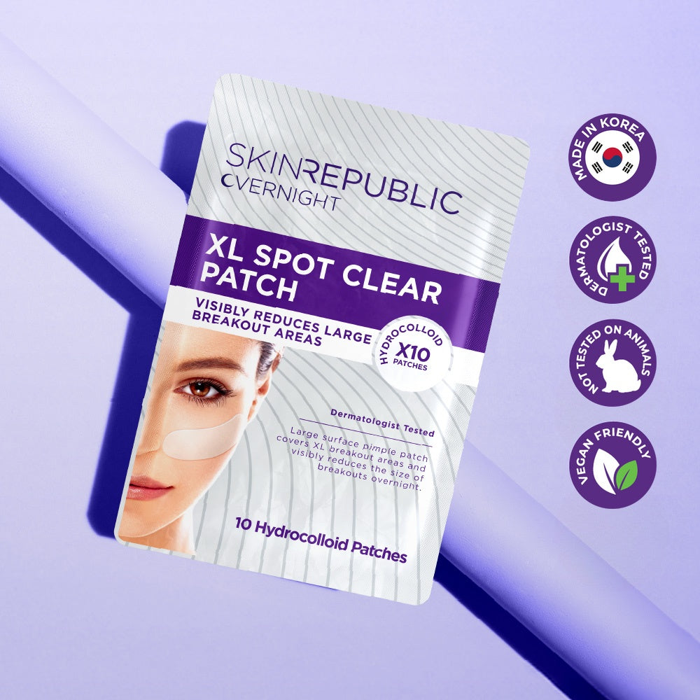 Skin Republic Overnight XL Spot Clear Hydrocolloid Patch, 10 patches — visibly reduces large breakout areas, made in Korea, dermatologist tested