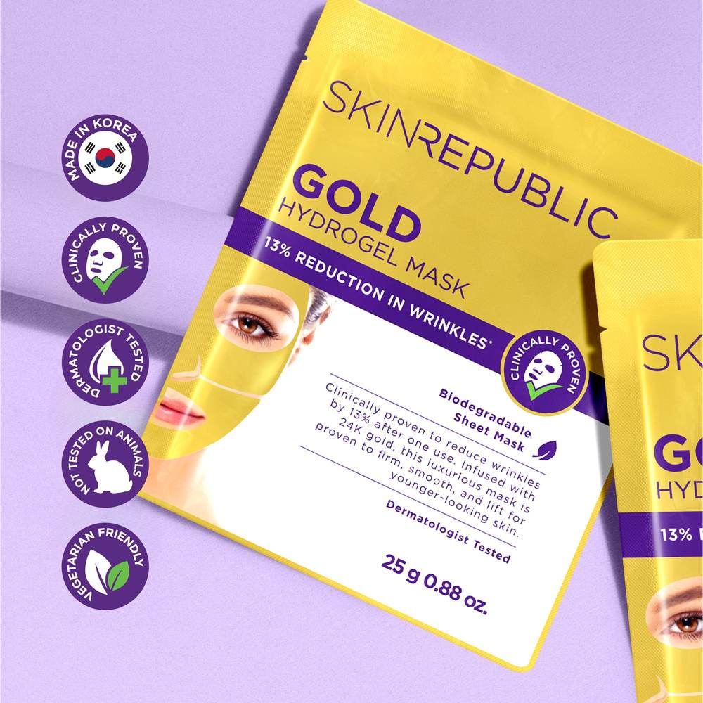 Skin Republic Gold Hydrogel Face Mask, 25g — 13% reduction in wrinkles, made in Korea, dermatologist tested