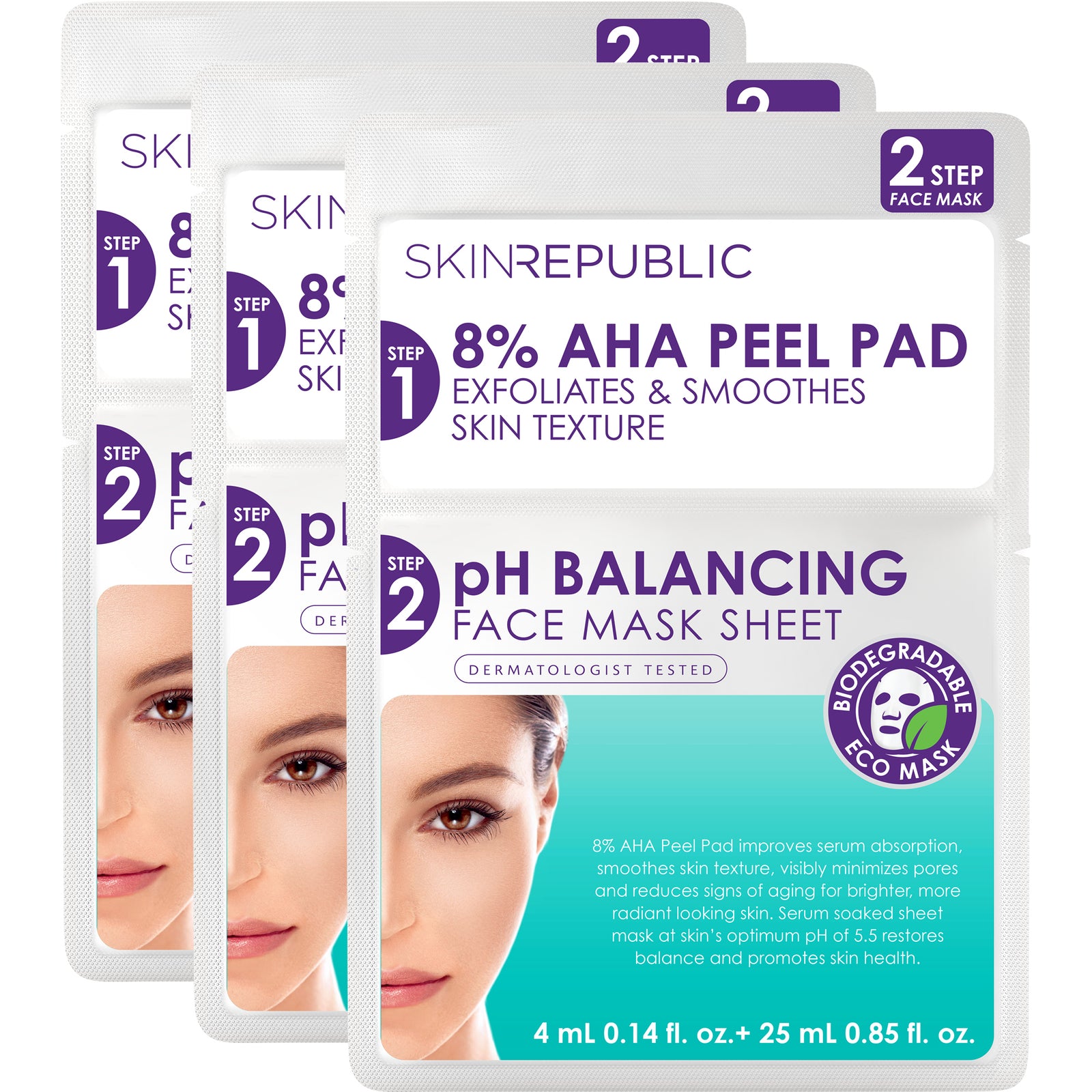 2 Step 8% AHA Peel Pad + pH Balancing Face Mask