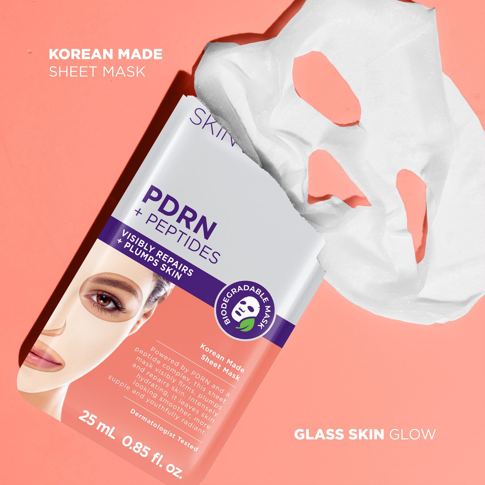 Skin Republic PDRN Face Mask Sheet, hydrating PDRN and peptide sheet mask that visibly plumps and smooths
