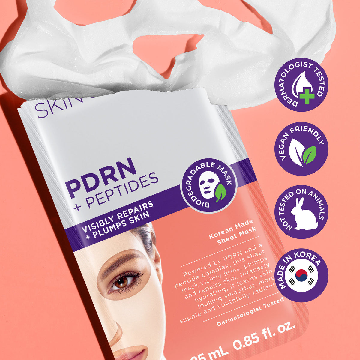 Skin Republic PDRN Face Mask Sheet, intensely hydrating Korean sheet mask with PDRN and a peptide complex
