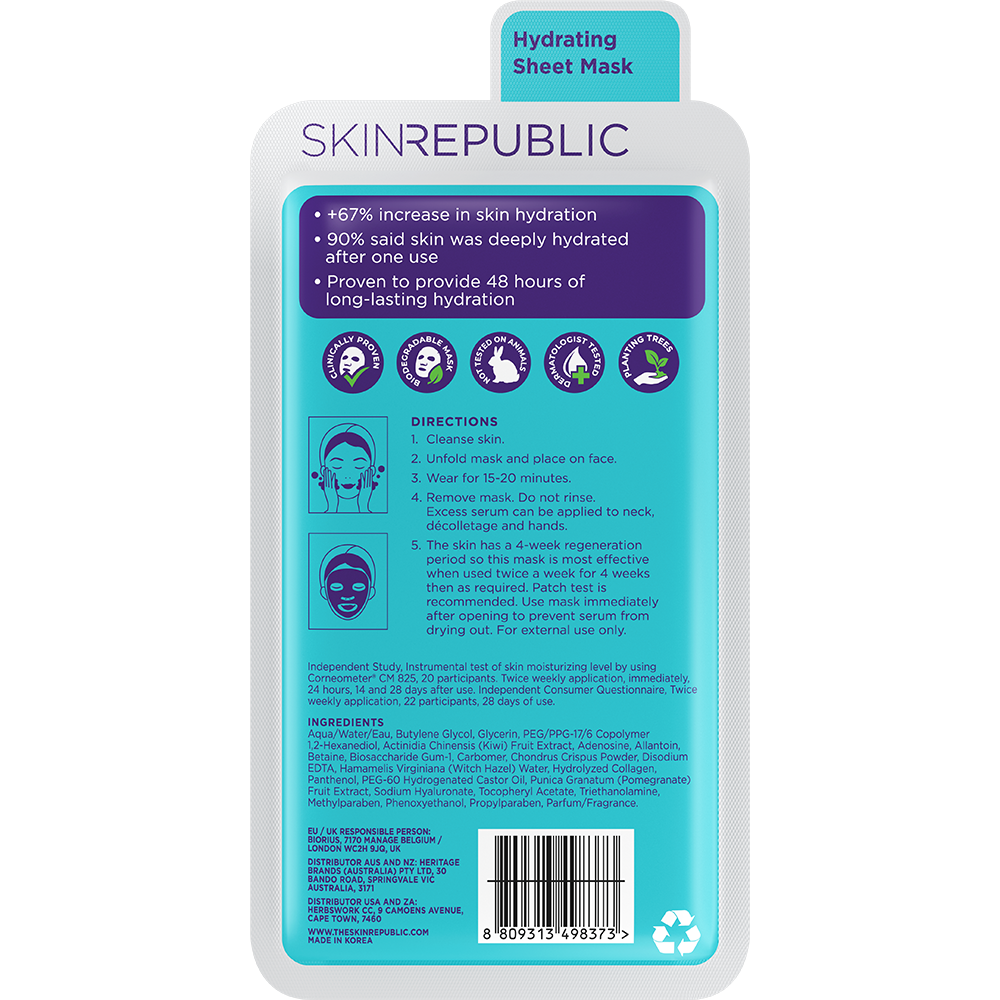 Hyaluronic Acid + Collagen Face Mask Sheet - Skin Republic - South ...