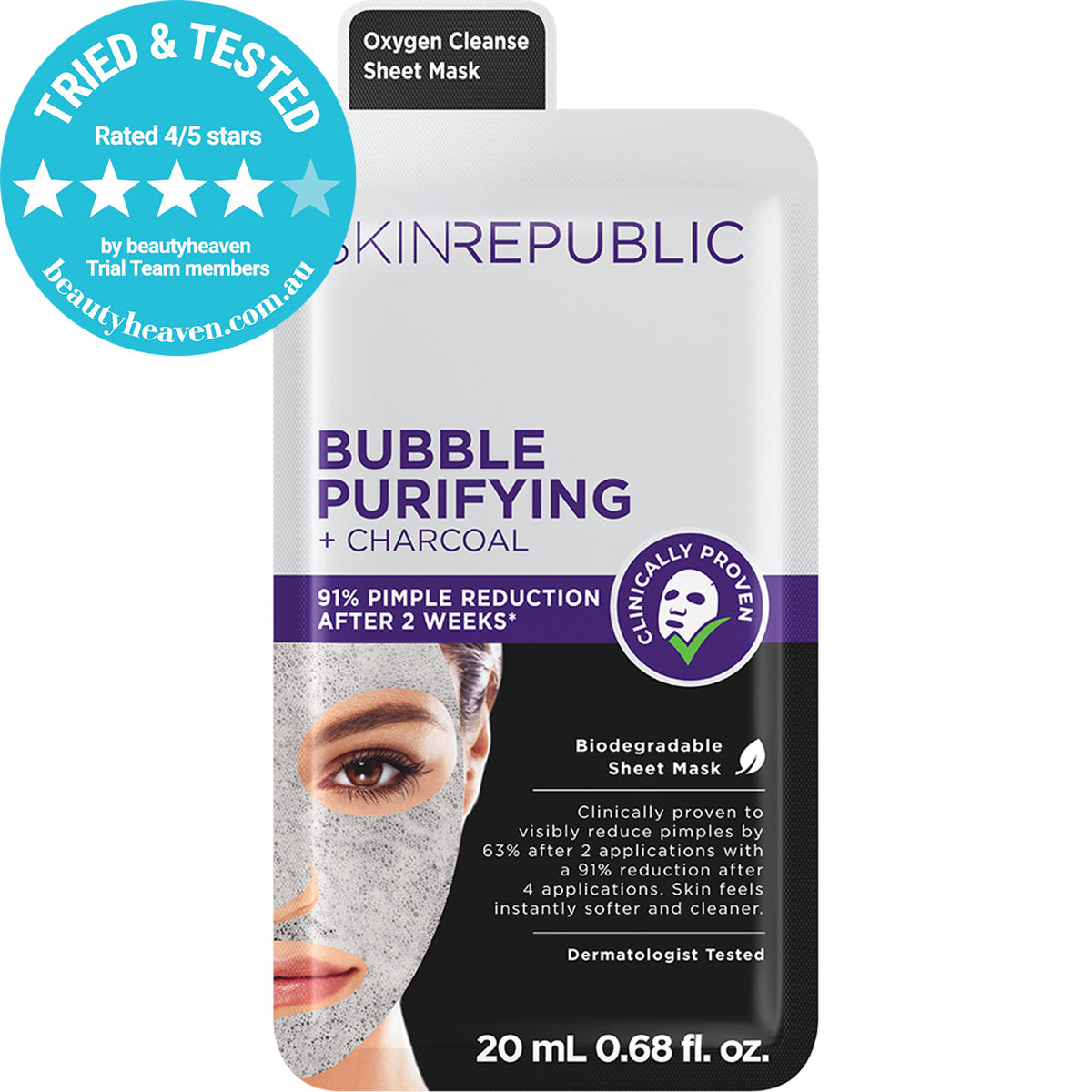 Skin Republic Bubble Purifying + Charcoal Face Mask — award winning 91% reduction in pimples