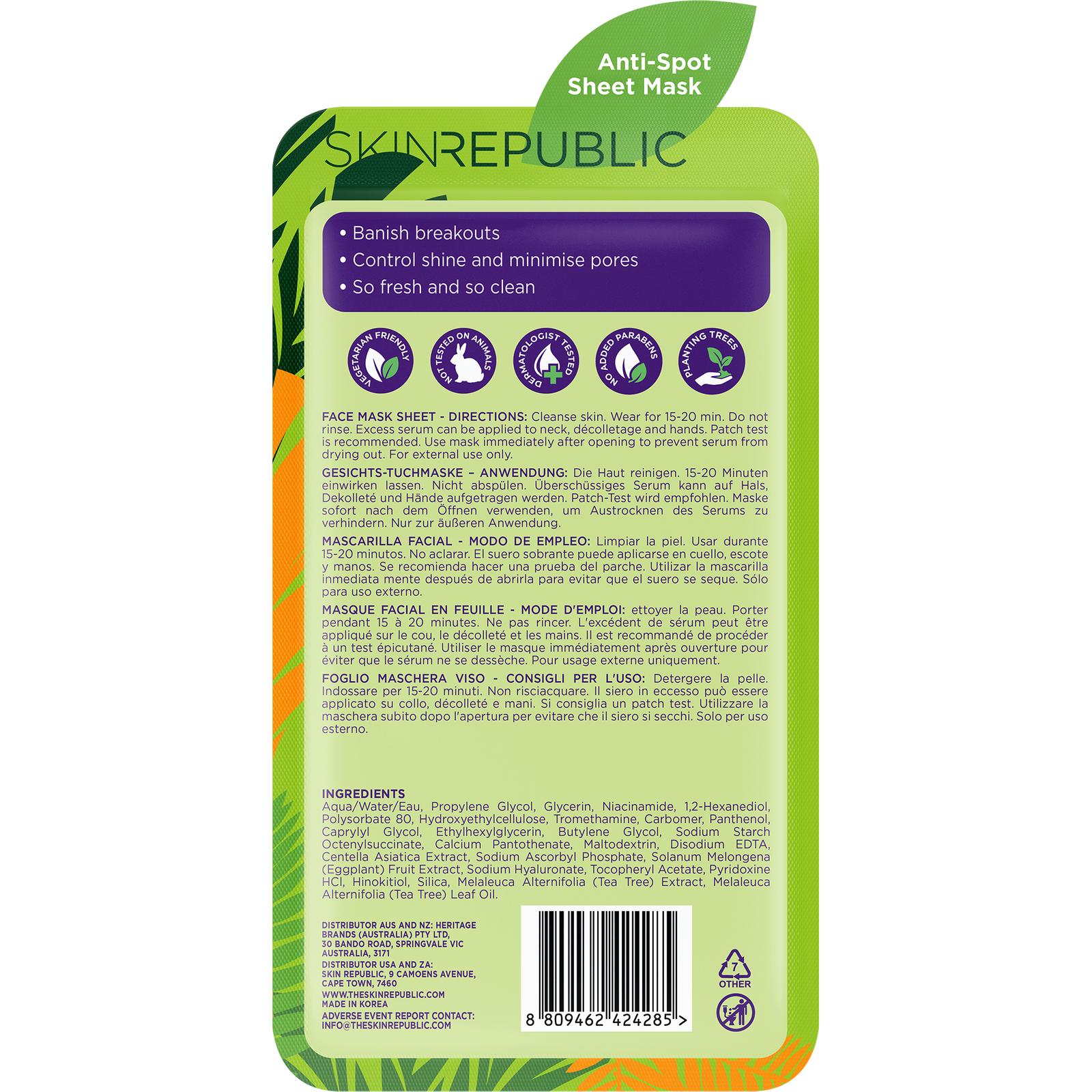 Spot Clear Tea Tree Tiger Face Mask Sheet