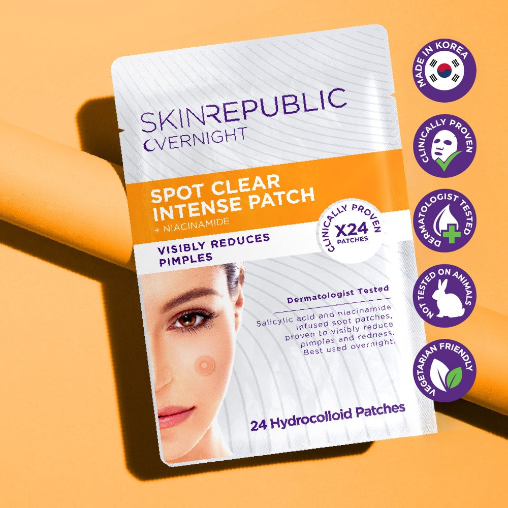 Skin Republic Overnight Spot Clear Intense Patch + Niacinamide, 24 hydrocolloid patches — visibly reduces pimples, made in Korea, dermatologist tested