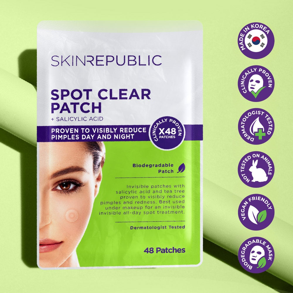 Skin Republic Spot Clear Patch + Salicylic Acid, 48 patches — proven to visibly reduce pimples day and night, made in Korea, dermatologist tested