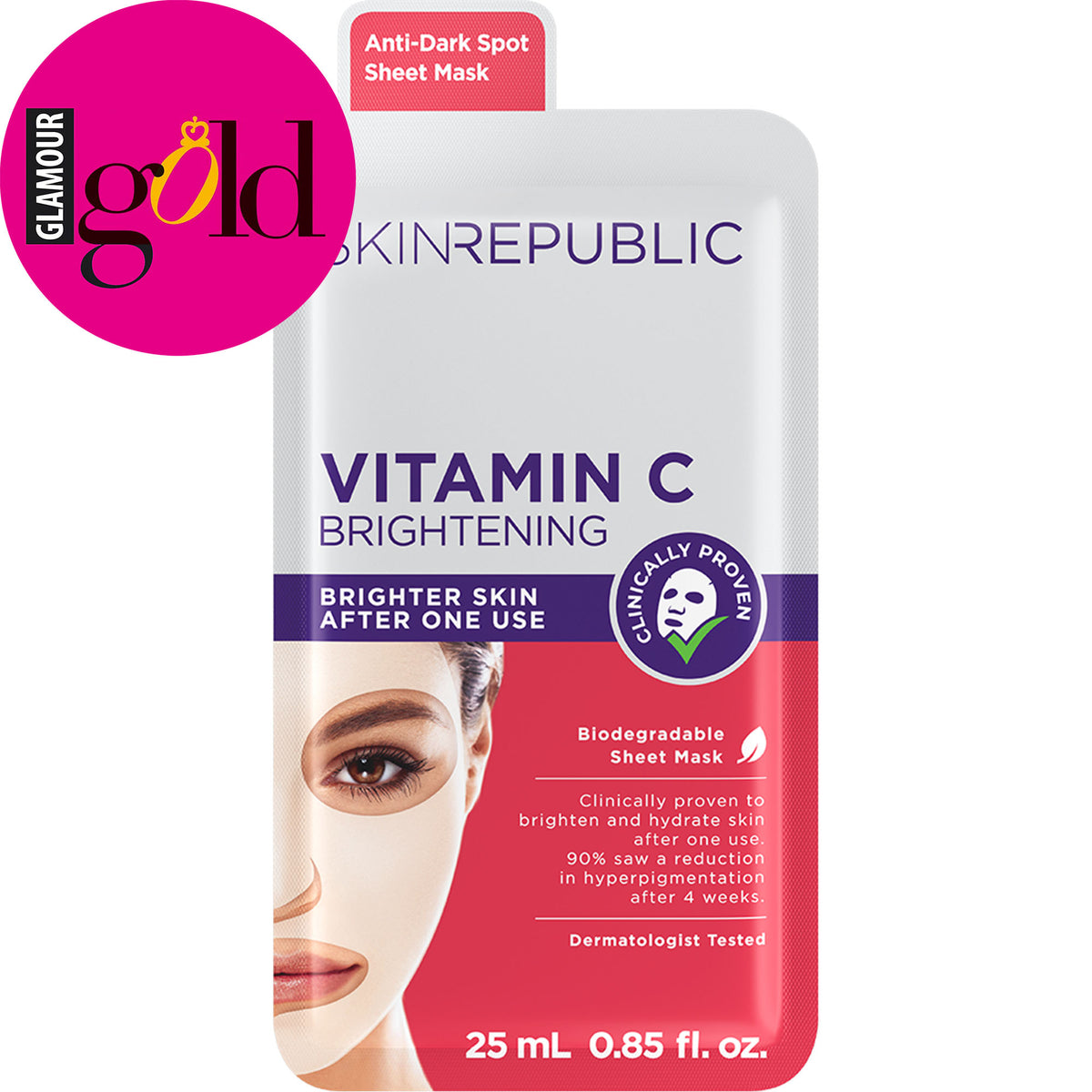 Skin Republic Vitamin C Brightening Face Mask Sheet — 90% reduction in dark marks after 4 weeks