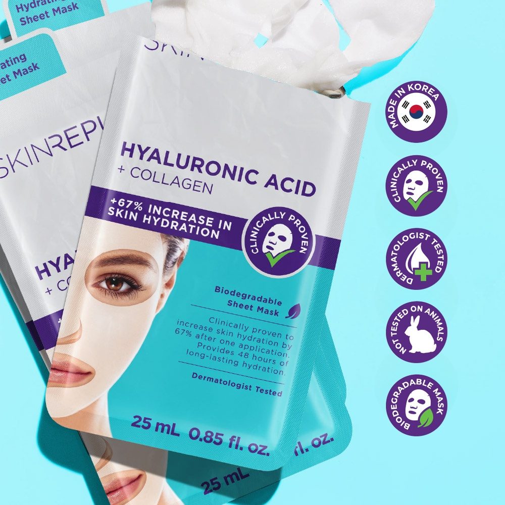 Hyaluronic Acid + Collagen Face Mask Sheet (10 Pack includes 2 FREE masks)