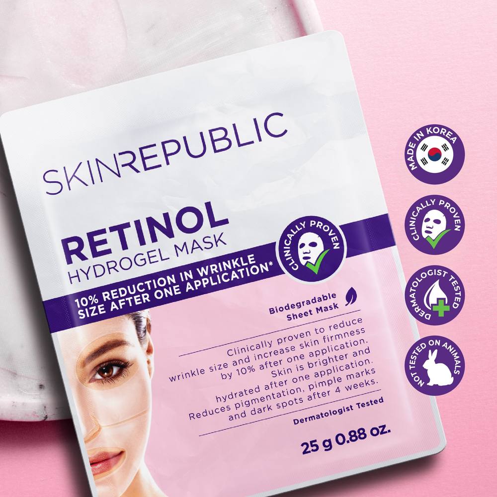 Skin Republic Retinol Hydrogel Face Mask, 25g — 10% reduction in wrinkle size after one application, made in Korea, dermatologist tested