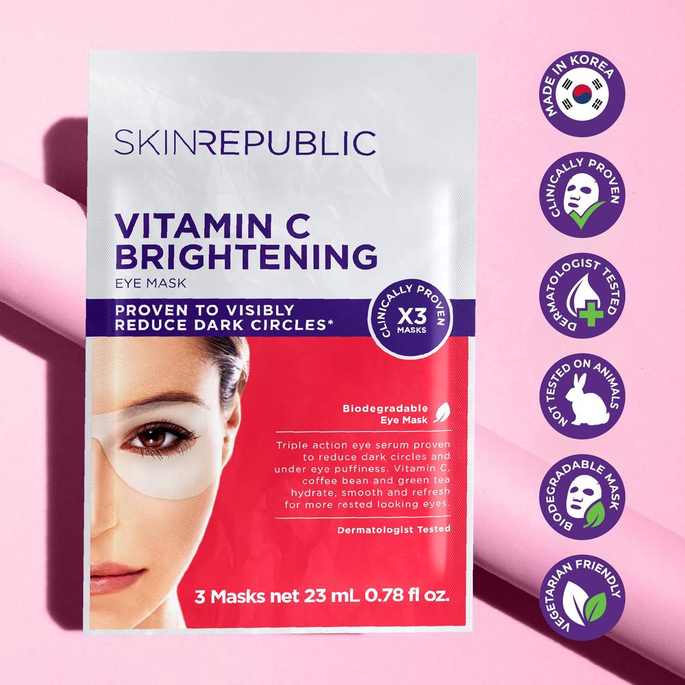 Skin Republic Vitamin C Brightening Eye Mask, 3 masks — proven to visibly reduce dark circles, made in Korea, dermatologist tested
